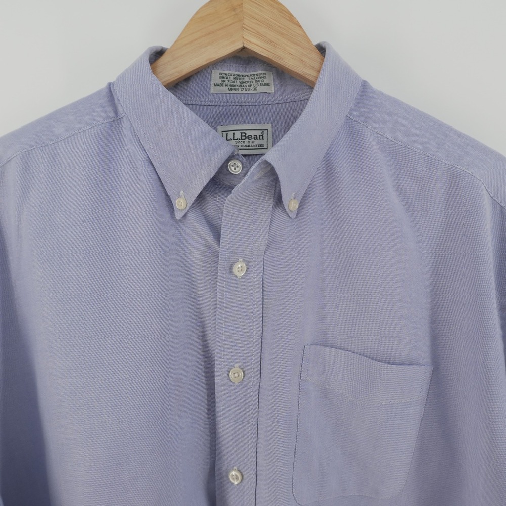 L.L. Bean Button Down Shirt Mens 17.5 36 Light Blue Oxford Long Sleeve Pocket